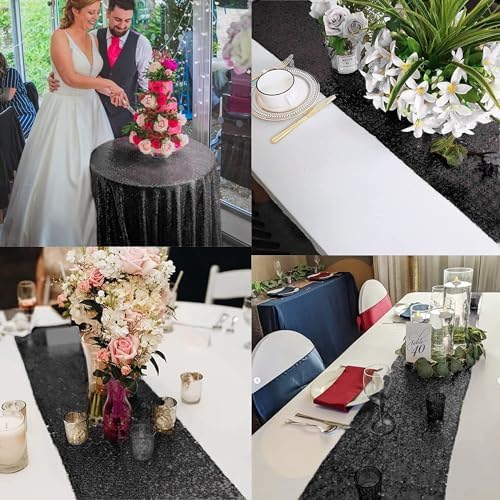 12 Pack Black Sequin Table Runners 12x108 Inch