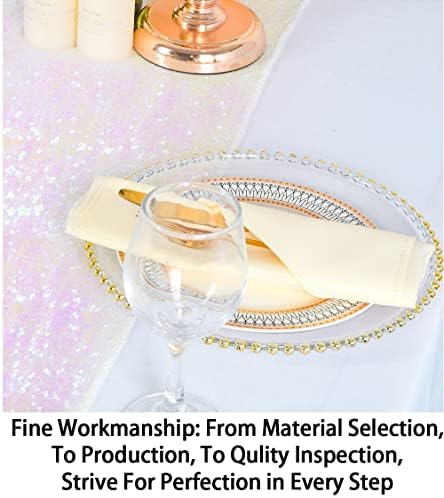 ShinyBeauty Sequin Table Runner 12x108 Inch Iridescent White Pack of 1