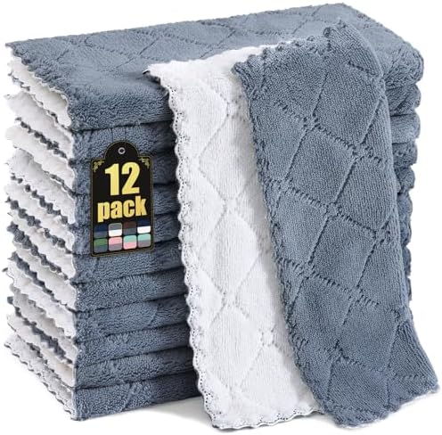 Mordimy 12-Pack Kitchen Cloths Dish Towels 10x10 Dark Grey White