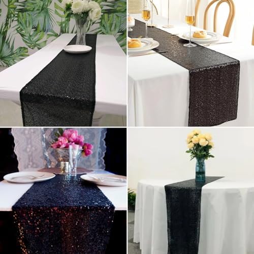 15 Pack Black Sequin Table Runner for Holidays and Events