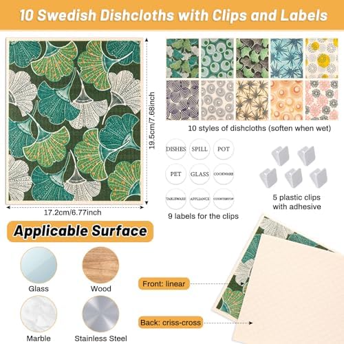 Lucomb 10 Pack Swedish Dishcloths for Kitchen