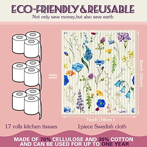 CHENGU Wildflower Dish Cloths 6 Pcs Reusable Kitchen Towels