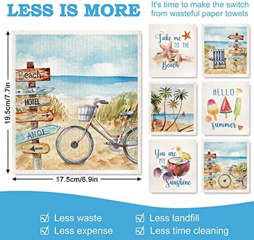 Whaline 6Pcs Summer Beach Dishcloth Set
