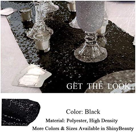ShinyBeauty Black Sequin Table Runner 12x108 Inch