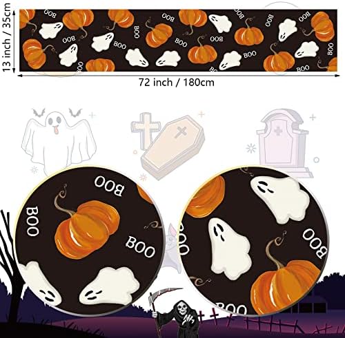 Halloween Table Runner with Ghost Pumpkins Design