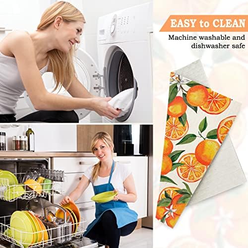Whaline Orange Patterned Dishcloths 6Pcs 7x8in Reusable Kitchen Towels