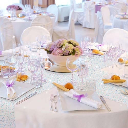 6 Pcs Iridescent Sequin Table Runner White 12x72 Inch Mermaid Wedding Cover