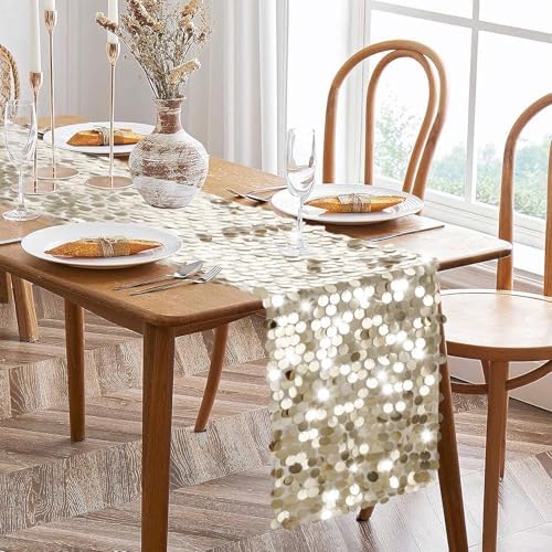 Champagne Sequin Table Runner 12x108 Inches