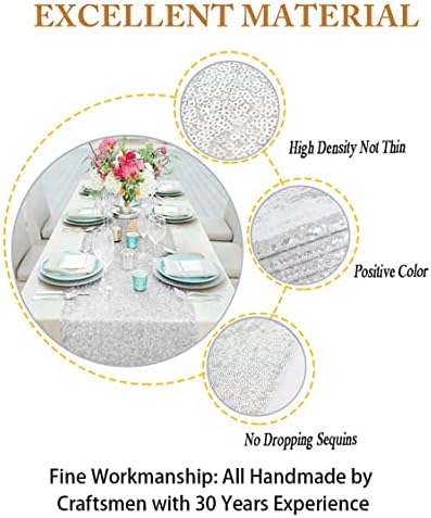 ShinyBeauty Silver Sequin Tassel Table Runner 12x90in