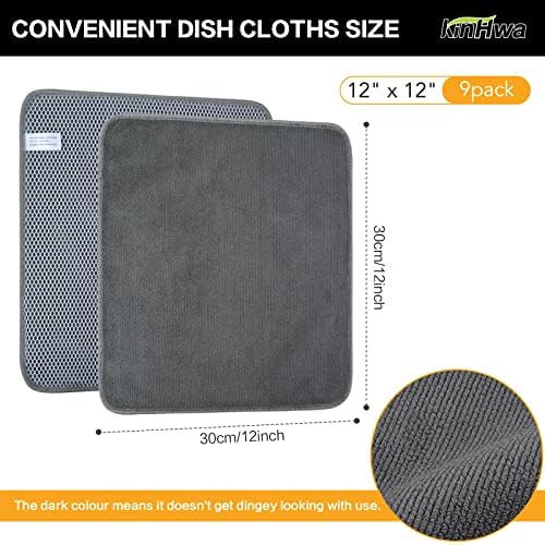 KinHwa 12inchx12inch Gray Microfiber Dish Cloths 9 Pack