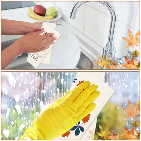 Swedish Kitchen Dishcloth Set 4Pcs 7x8 Inch Fall Themed