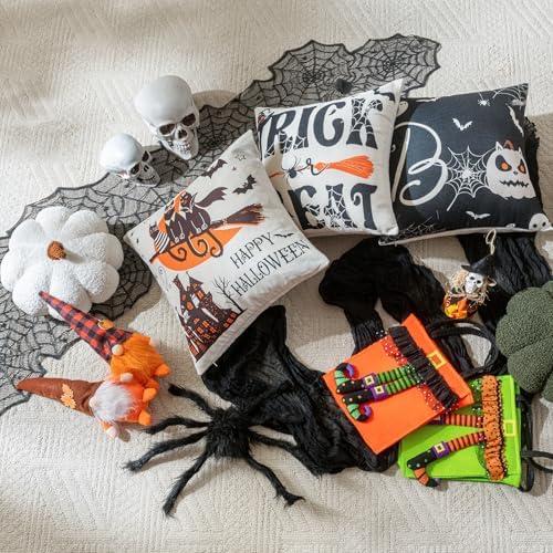 Sioloc Halloween Table Runner with Black Lace Spider Web Design