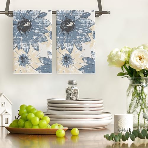 Artoid Mode Blue Floral Boho Dish Towels Set of 2