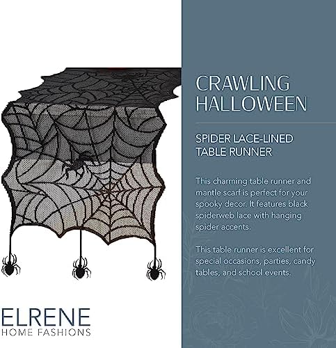 Elrene Halloween Spider Table Runner 13x70 Black