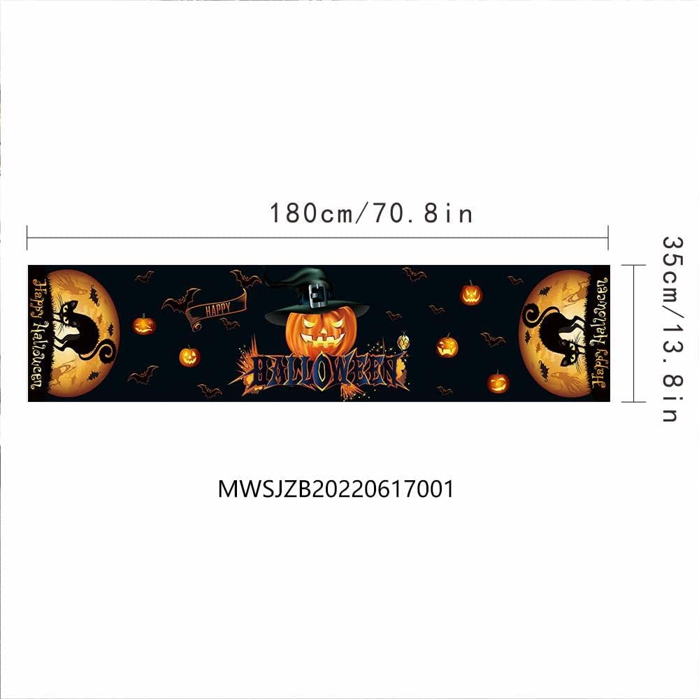 LAMOOER Halloween Table Runner Black Orange Red Linen