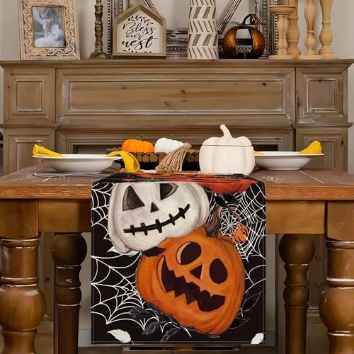 Halloween Table Runner 72 Inch Spider Web Pumpkin Decor