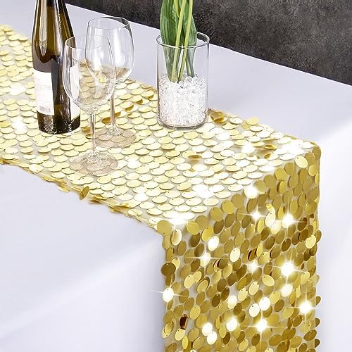 Pufogu 12x108 Inch Gold Sequin Table Runner