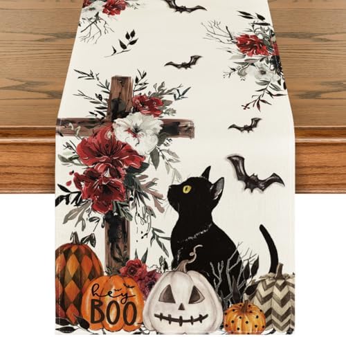 Artoid Mode Halloween Table Runner with Black Cat Design