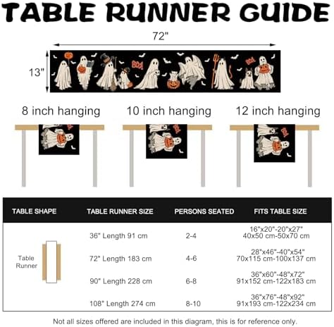 Halloween Ghost Boo Black Table Runner 13x72 Inch