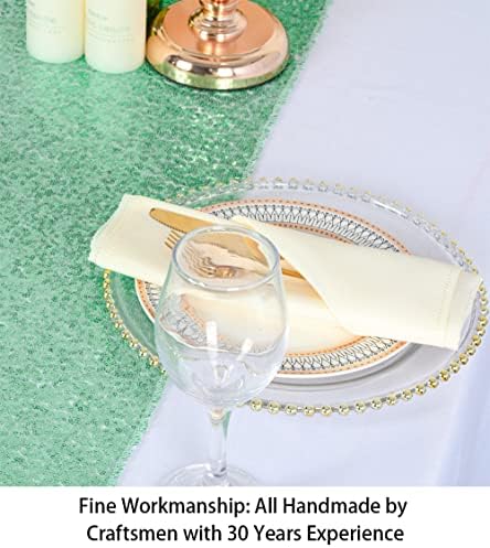 ShinyBeauty Mint Green Sequin Table Runner Set of 5