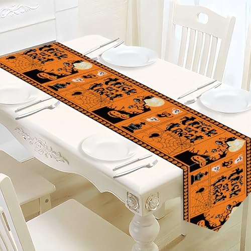 Halloween Table Runner with Pumpkin Ghost Design