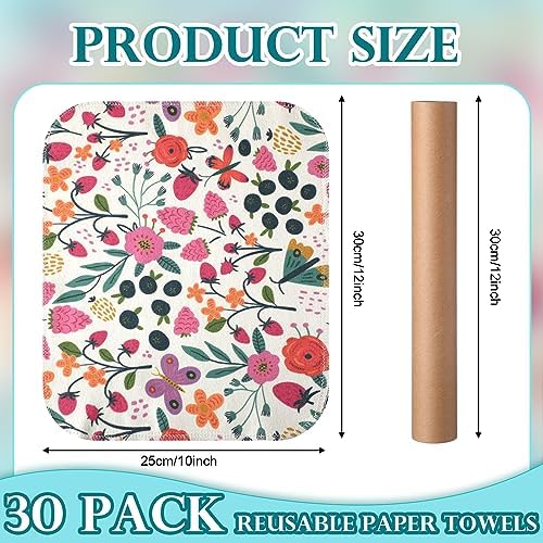 Redbaker 60 Pcs Reusable Cotton Dish Towels with Cardboard Roll