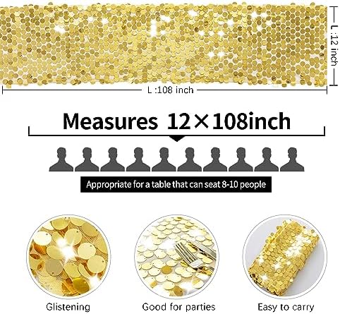 Pufogu 12x108 Inch Gold Sequin Table Runner