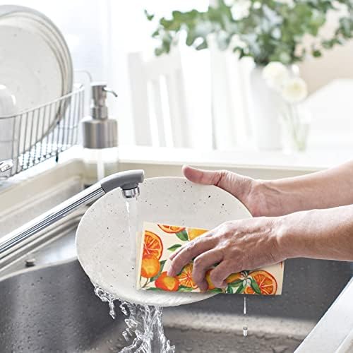 Whaline Orange Patterned Dishcloths 6Pcs 7x8in Reusable Kitchen Towels
