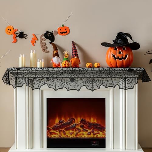 Sioloc Halloween Table Runner with Black Lace Spider Web Design