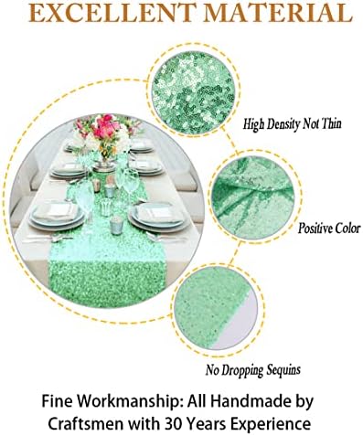 ShinyBeauty Mint Green Sequin Table Runner Set of 5