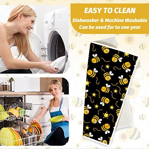 Whaline Bee Dish Cloths 6 Pack Yellow Black Hand Drying Tea Towels