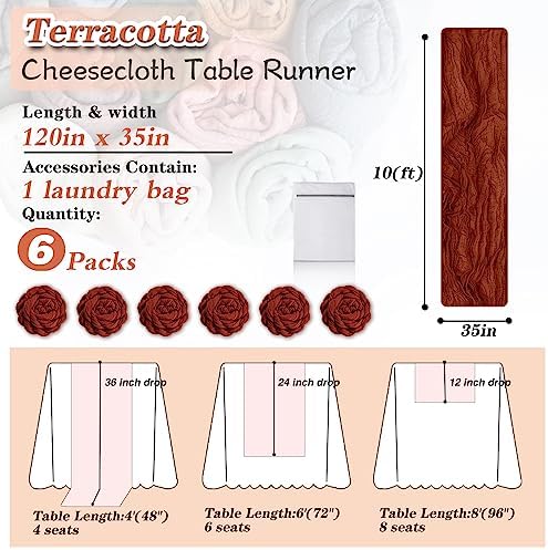 Waligoy Terracotta Cheesecloth Table Runner 6 Pack 35 Inches Long