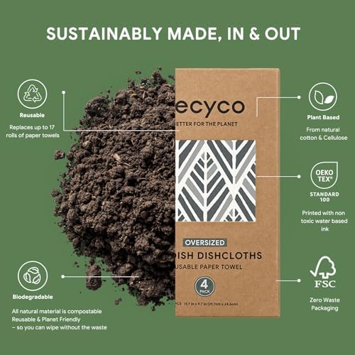 RECYCO 4-Pack Oversized Swedish Dishcloths for Kitchen