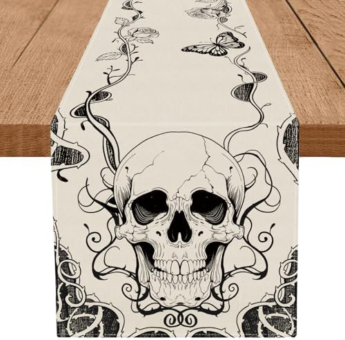 GPGHE Halloween Table Runner Gothic Skull Design 13x72 Inch