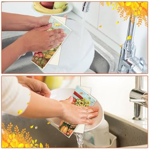 Swedish Style Dish Cloths 6Pcs Fall Themed Cotton Towels