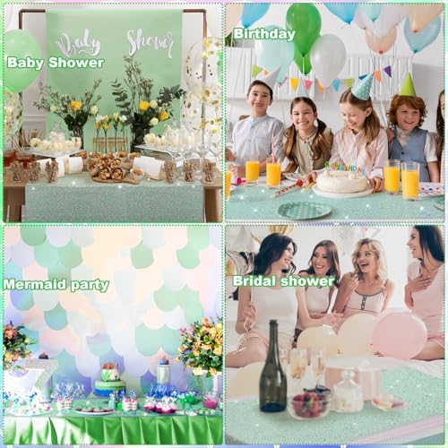 6 Pcs Iridescent Sequin Table Runner Mermaid Design Cyan