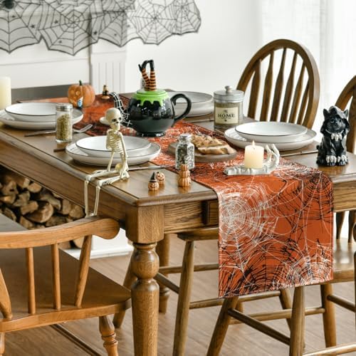 Artoid Mode Spider Web Orange Halloween Table Runner 13x72 Inch
