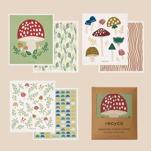 RECYCO Swedish Dishcloths 6-Pack Forest Mushroom Dish Rags