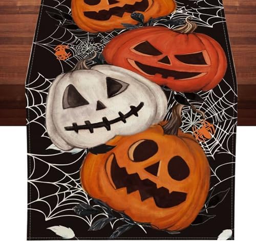 Halloween Table Runner 72 Inch Spider Web Pumpkin Decor
