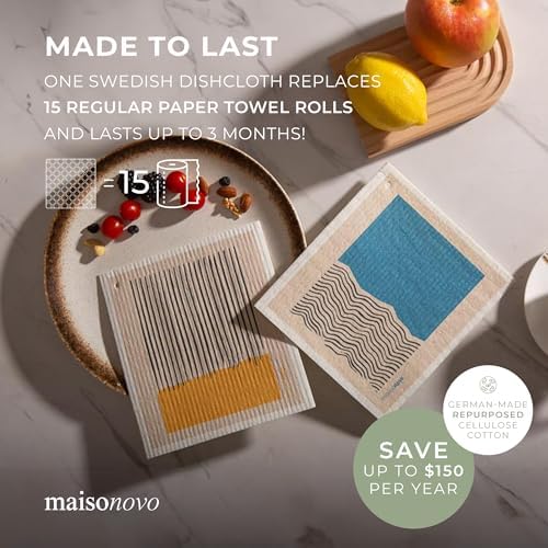 MaisoNovo Swedish Dishcloths - Reusable Paper Towels - Pack of 2