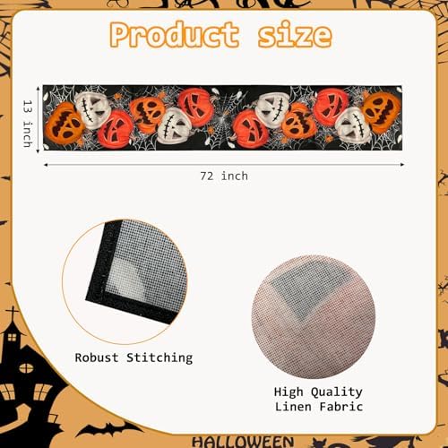 Halloween Table Runner 72 Inch Spider Web Pumpkin Decor