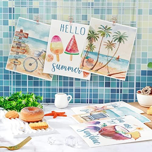 Whaline 6Pcs Summer Beach Dishcloth Set