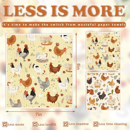 6Pcs Chicken Swedish Dishcloth Set for Home Kitchen Cleaning