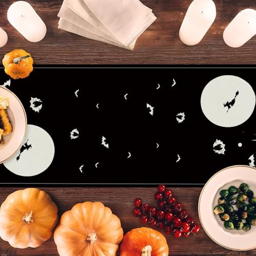 Halloween Table Runner Haunted House Witch Spooky Village Gothic 13x72 Inch