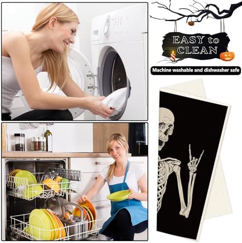 Whaline 4Pcs Halloween Skeleton Dishcloth Set