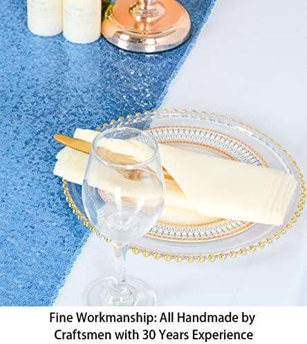 ShiDianYi Baby Blue Sequin Table Runner 12x72 Inch for Baby Shower