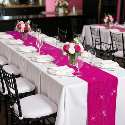 SquarePie Hot Pink Sequin Table Runner 12x108 Inches 2 Pack