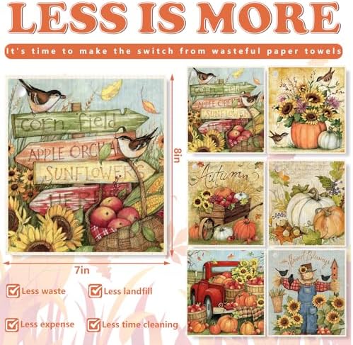 Swedish Style Dish Cloths 6Pcs Fall Themed Cotton Towels