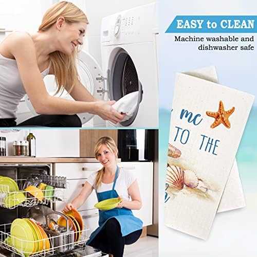 Whaline 6Pcs Summer Beach Dishcloth Set