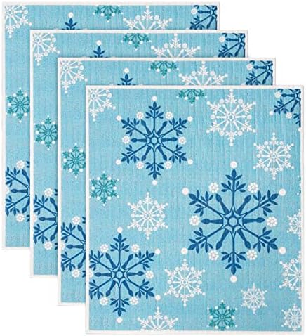 Whaline 4Pcs Christmas Swedish Dishcloths Reusable Kitchen Towels